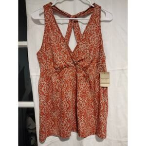 Large Women's Halter Top Orange Cream Boho Earthy Hippy Empire Waist Flowy